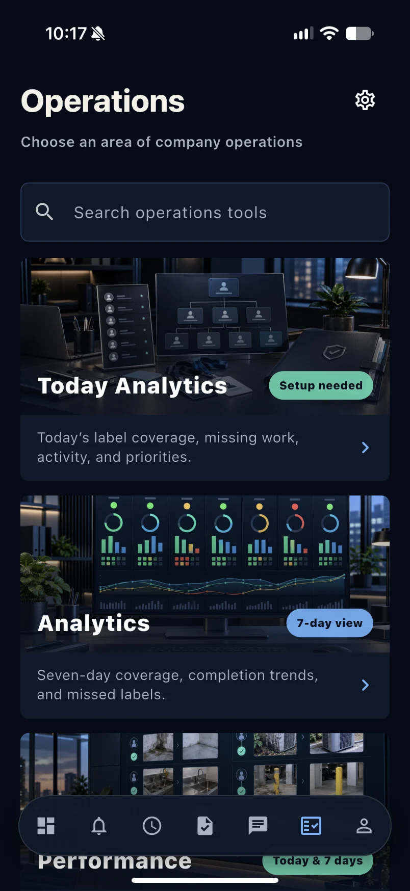 Taskynx operations tools displayed on a phone